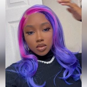 Human Hair Pink and Purple Wig frontal 16in